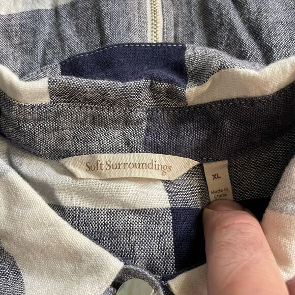 Soft Surroundings Carreaux Shirt Tunic Linen Blend Plaid 3/4 Sleeve Zip Back XL - Picture 3 of 8